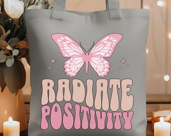 Borsa in cotone Butterfly Radiate Positivity: borsa della spesa ecologica e riutilizzabile