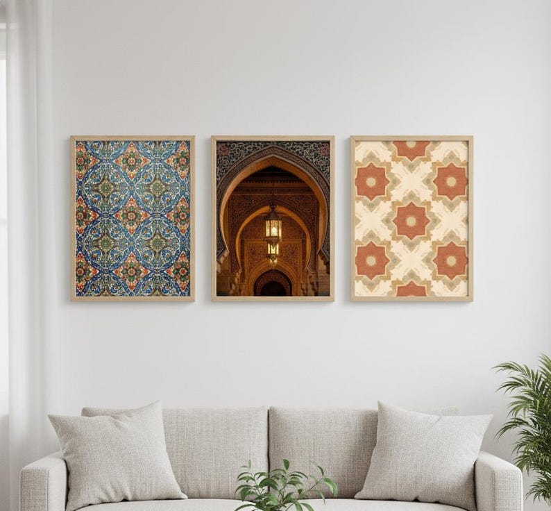 Set of 9 Modern Moroccan Arch Islamic Wall Art: Islamic Home Decor ...