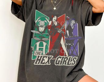 Comfortkleuren The Hex Girls-shirt, The Hex Girls-rockbandshirt, Halloween retro jaren 90 T-shirt, Spooky Season-trui, The Hex Girls-cadeau