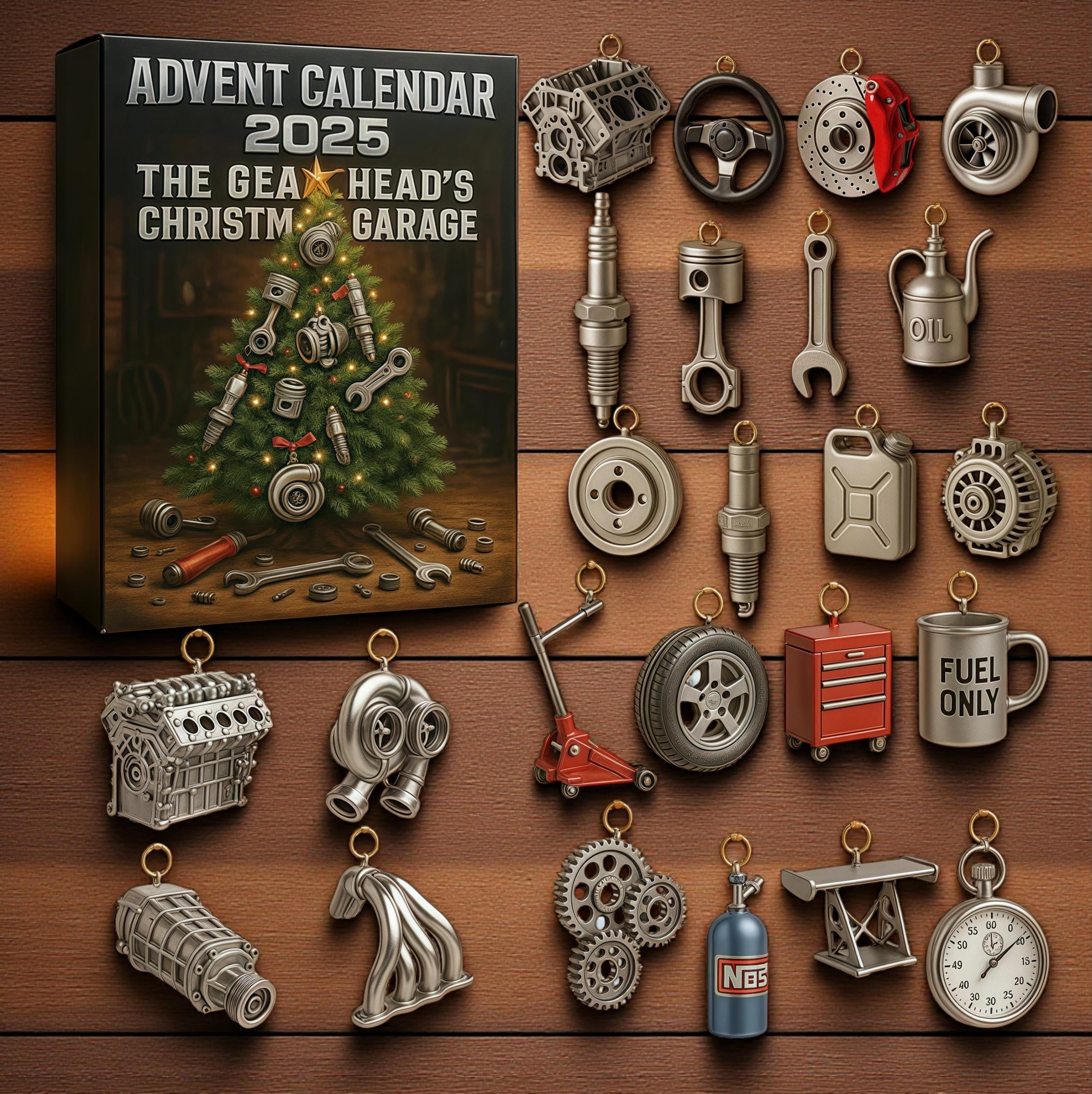 Discover Gearhead's Garage Advent Calendar, Miniature Car Parts for Mechanics