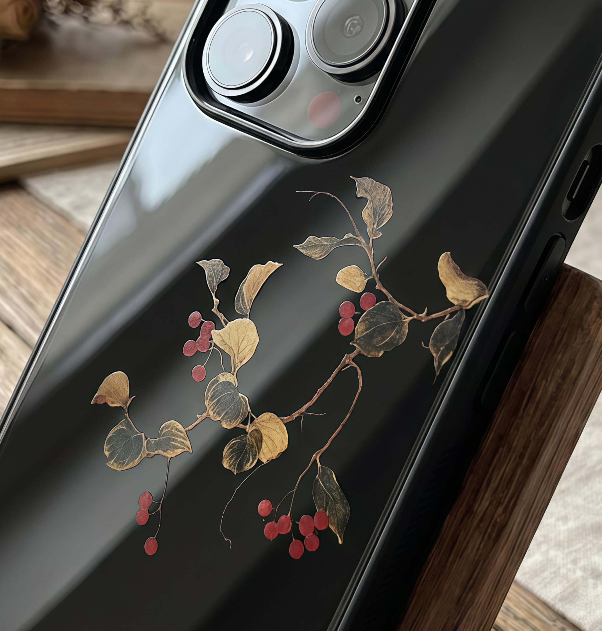 Raspberry Iphone Picture Raspberry Floral iPhone Case, Retro Ink Painting, Tempered Glass - Etsy