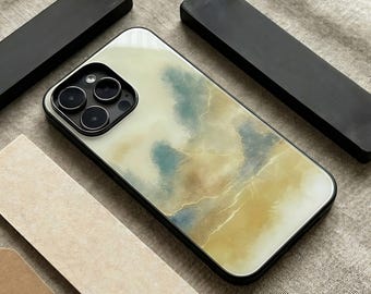Tempered Glass iPhone Case Chinese Landscape Art, Green Mountain Ink Wash Cover, Zen Phone Shell, iPhone 15 14 13 12 Pro Max Plus Gift