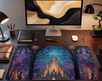 Lorcana-speelmat | Speelmat met gebrandschilderd kasteelthema | Niet-officiële MTG-speelmat | Cadeau voor gamers | 14 x 24 inch