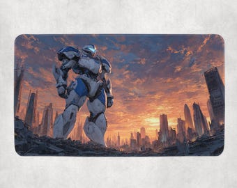 Gundam Playmat | Unofficial Gundam Playmat | Blue & White Mecha Themed TCG Playmat | TCG Accessories 14"x24"