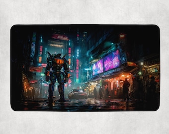 TCG Playmat Compatible with Gundam Card Game | Unofficial Gundam Playmat | Cyberpunk Mecha Themed TCG Playmat | TCG Accessories 14"x24"