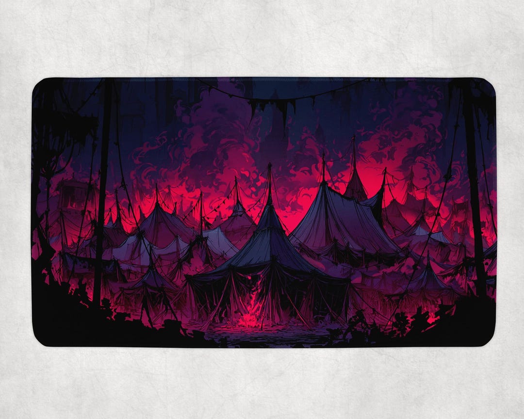 Infernal Carnival MTG Mat | Dark Circus Tents With Fire and Smoke