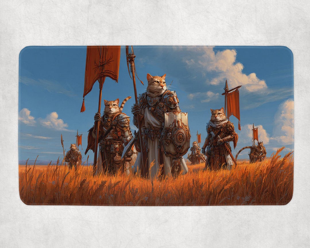 Cat Warrior Playmat – Regal Feline Army in Armor Fantasy Gaming Mat for ...