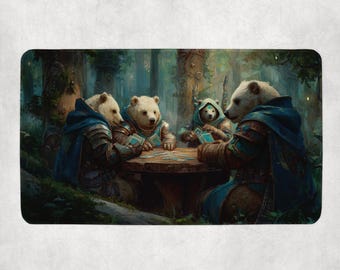MTG Playmat | Wizard Bears Playing Cards Themed Playmat | Unofficial MTG Playmat | Gift for Gamers | 14"x24"