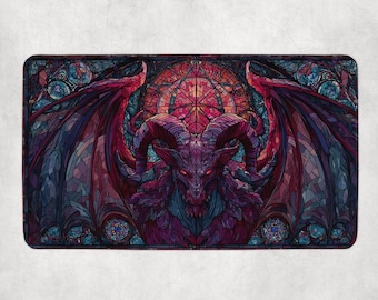 MTG-speelmat | Speelkleed met gebrandschilderd glas demonthema | Niet-officiële MTG-speelmat | Cadeau voor gamers | 14 x 24 inch