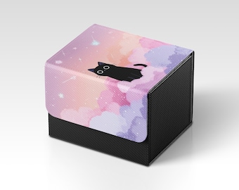 MTG-deckbox | Leuke TCG-deckbox met cartoon zwarte katthema | Niet-officiële MTG-deckbox | Accessoires voor ruilkaarten | Cadeaus voor gamers