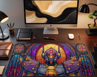 TCG Playmat Compatible with Gundam Card Game | Unofficial Gundam Playmat | Stained Glass Mecha Themed TCG Playmat | TCG Accessories 14"x24"