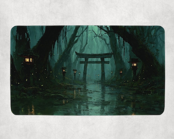 Kamigawa Inspired Swamp Playmat | MTG Desk Mat Gaming Pad | Dark