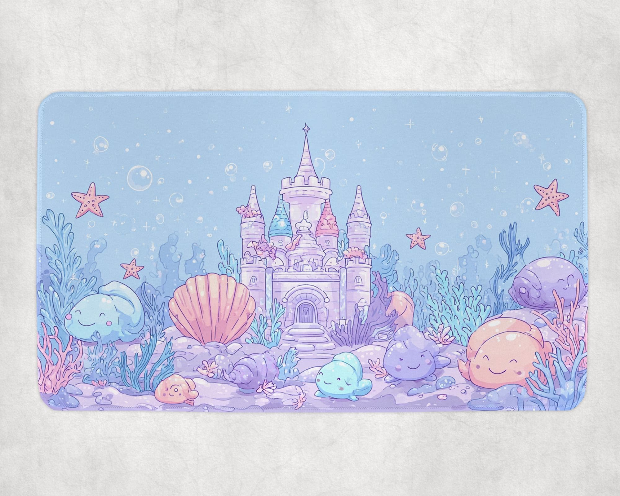 Kawaii Underwater Castle MTG Playmat | Pastel Sea Creatures Ocean