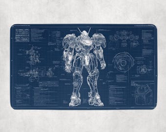 TCG Playmat Compatible with Gundam Card Game | Unofficial Gundam Playmat | Mecha Schematic Themed TCG Playmat | TCG Accessories 14"x24"