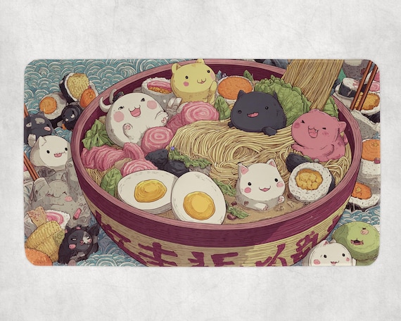 MtG チビボネ　プレイマット かわいいラーメンボウル MTG プレイマット | ちび猫 麺類 寿司