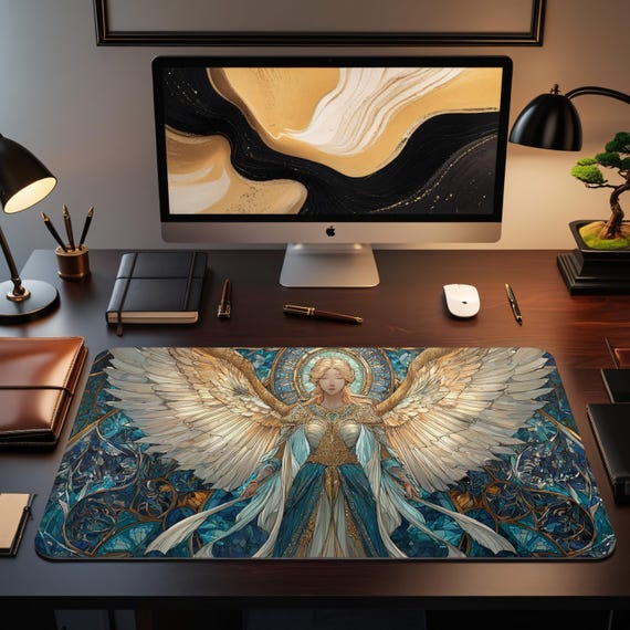 MTG Playmat | Stained Glass Angel Themed Playmat | Unofficial MTG