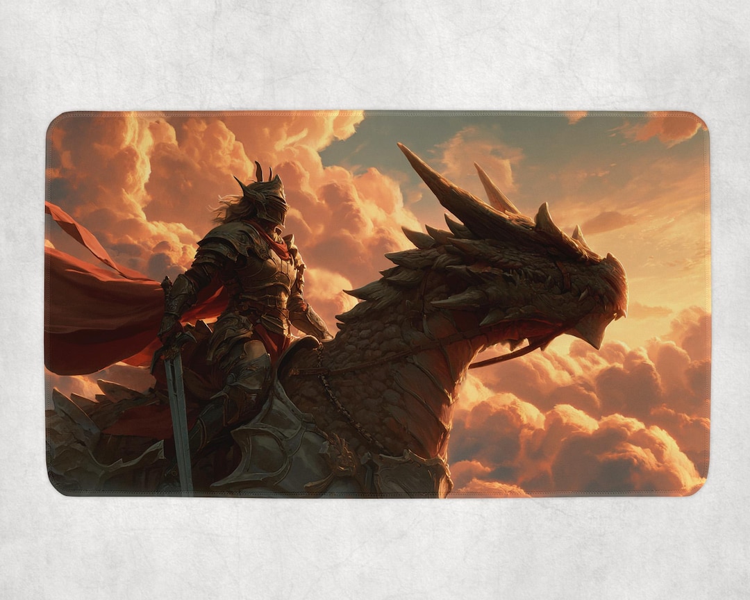 BATTLE NEXUS 2024 プレイマットアジア未使用未開封 Dragon Rider Fantasy MTG Playmat | Armored Knight on Fire Drake at