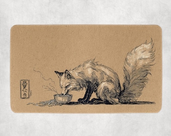 Fox Eating Ramen Japanese Themed Playmat | Unofficial MTG Playmat | Gift for Gamers | 14"x24"