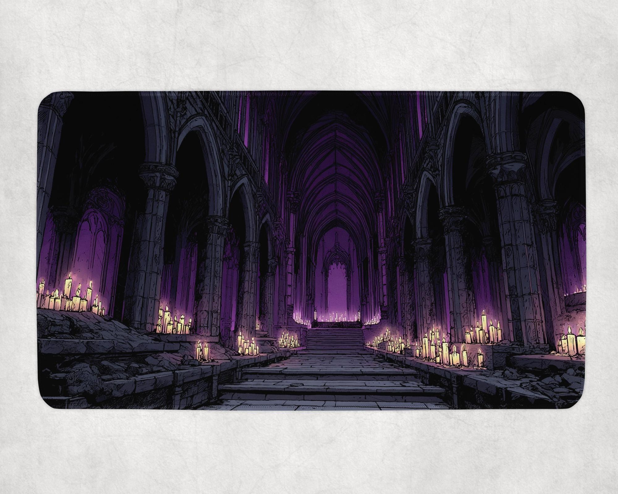 Cathedral Crypt MTG Playmat | Gothic Purple Candlelit Cathedral in