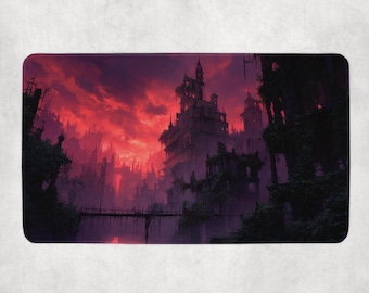 Tapis MTG Ruined Fantasy City | Paysage sombre de l'apocalypse envahi par la végétation | Cadeau de tapis de jeu Magic the Gathering Commander EDH JCC
