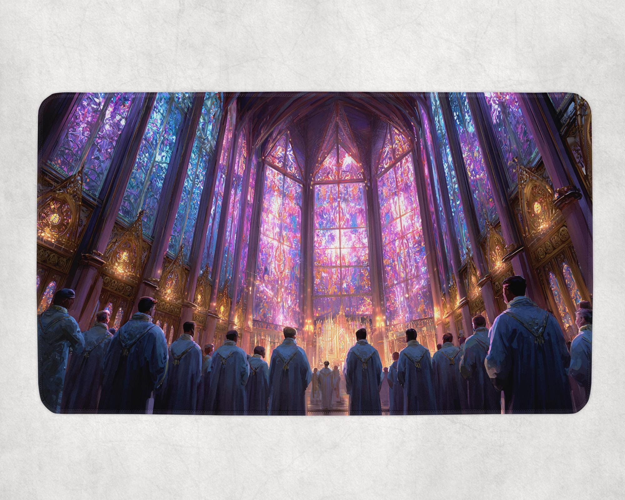 Cathedral Cleric Gathering Playmat – Radiant Stained Glass Fantasy