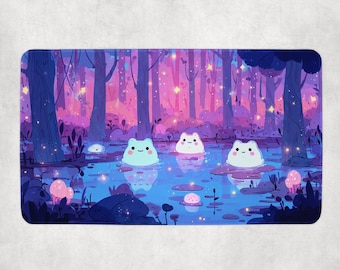 Kawaii moeraskikkermat | Schattige pastelkleurige kikkers in het magische bos | MTG TCG-mat voor Magic the Gathering-spelers | Cosy Night Aesthetic bureaumat