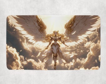 Radiant Anime Angel MTG Playmat | Glowing Celestial Warrior Desk Mat | Magic the Gathering Fantasy Artwork Gift for Card Gamers