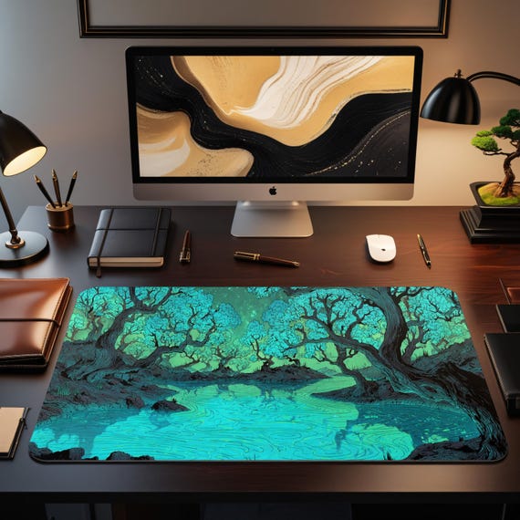 Mystical Lagoon MTG Mat | Enchanted Forest Water Landscape Comic