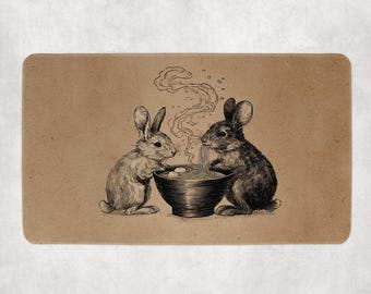 Tapete de juego japonés "Dos conejos comiendo ramen" / Tapete de juego no oficial de MTG / Regalo para jugadores / 35 x 61 cm