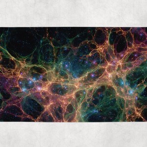 May include: Rectangular bath mat featuring a vibrant, colorful depiction of a cosmic nebula. The design showcases swirling patterns in shades of green, orange, purple, and blue, with scattered star-like elements against a dark background.