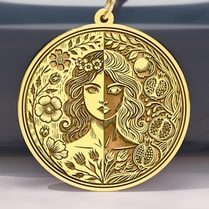 14K Gold Persephone Duality Pendant – Greek Goddess of Spring & Underworld Medallion, Sterling Silver Options