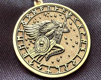 14K Gold Valkyrie Necklace • Norse Warrior Goddess Pendant • Viking Shield Maiden Jewelry • Silver Options