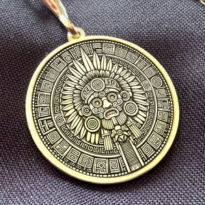 14K Gold Huitzilopochtli Pendant • Aztec Sun Warrior Necklace