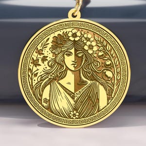 14K Gold Persephone Pendant Necklace – Greek Goddess of Spring & Underworld Medallion, Silver Options