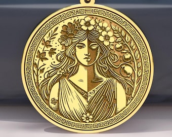14K Gold Persephone Pendant Necklace – Greek Goddess of Spring & Underworld Medallion, Silver Options