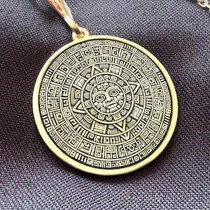 14K Gold Aztec Sun Pendant • Mayan Calendar Necklace • Symbol of Time & Energy  • Silver Options