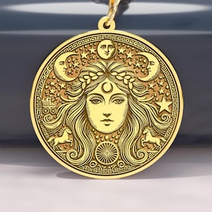 14K Gold Selene Necklace – Greek Moon Goddess Pendant & Lunar Talisman Jewelry, Sterling Silver Options