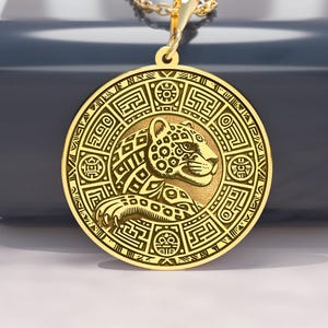 14K Gold Aztec Jaguar Pendant Necklace – Warrior Medallion, Protection Jewelry