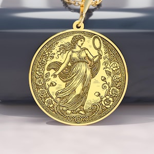 14K Gold Aphrodite Necklace – Greek Goddess of Love & Beauty Medallion, Silver Options