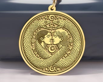 14K Gold Ouroboros Lovers Halskette - Mythischer Münzanhänger - Option aus 925 Sterlingsilber