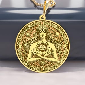 14K Gold Nyx Pendant: Greek Goddess Medallion Necklace - Cosmic Moon Jewelry