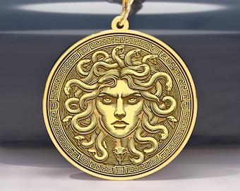14K Gold Medusa Anhänger Halskette - Griechische Mythologie Medaillon, Schutztalisman Schmuck, Silber Optionen