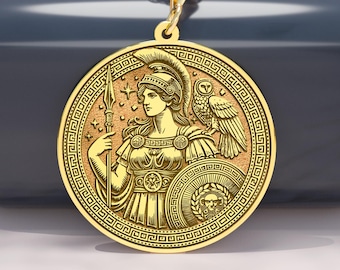 14K Gold Athena Necklace – Greek Goddess of Wisdom & War Coin Pendant, Silver Options
