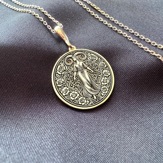 14K Gold Capricorn Goddess Necklace: Symbol of Strength, Ambition & Earth Energy