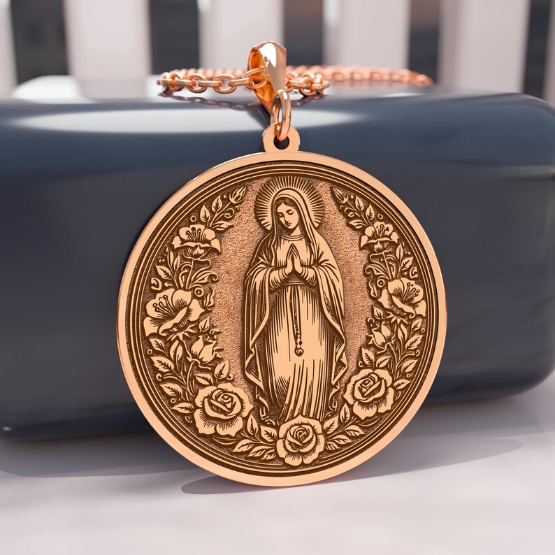 14K Gold Virgin Mary Pendant • Our Lady Medallion • Catholic Religious ...