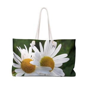 Bolsa de fin de semana con estampado de margaritas: bolso de viaje floral para vacaciones, playa, gimnasio, escapadas de fin de semana y estancias nocturnas.