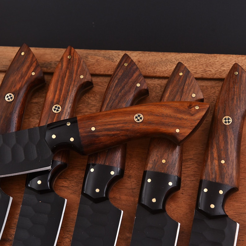 Handmade 6-piece Steel Steak Knife Set, Wood Handles, Professional BBQ ...