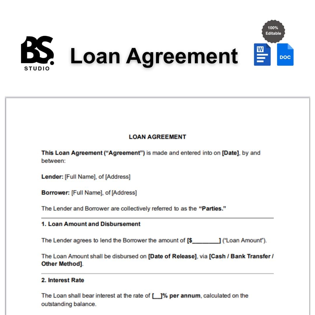 Loan Agreement Template Personal Loan Contract Form Legal Loan
