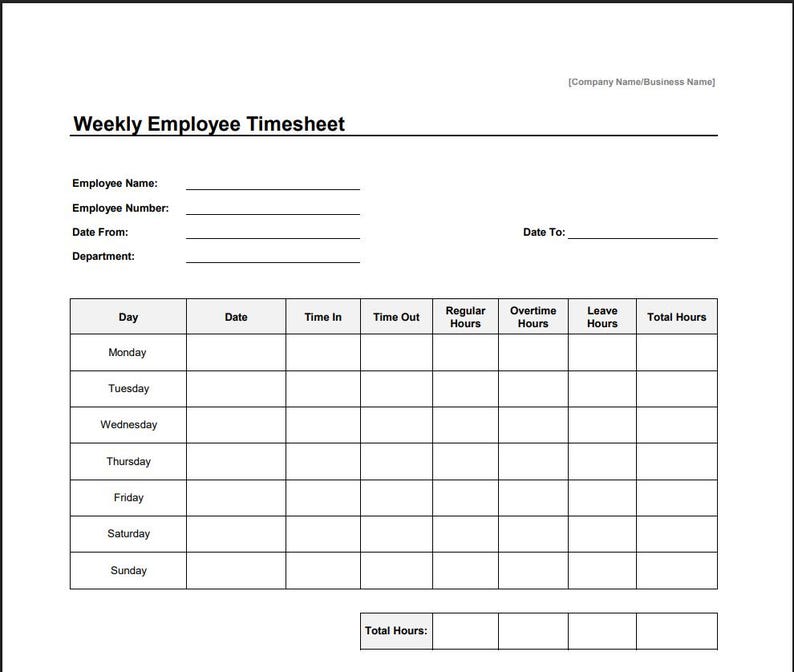 Employee Timesheet Template: Weekly Work Hours Log (excel & Google ...