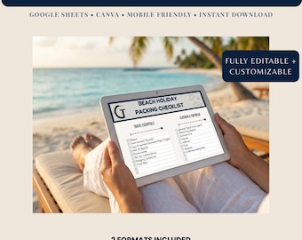 Strandurlaub Packliste: Bearbeitbare Tabelle & druckbares PDF (Instant Download)